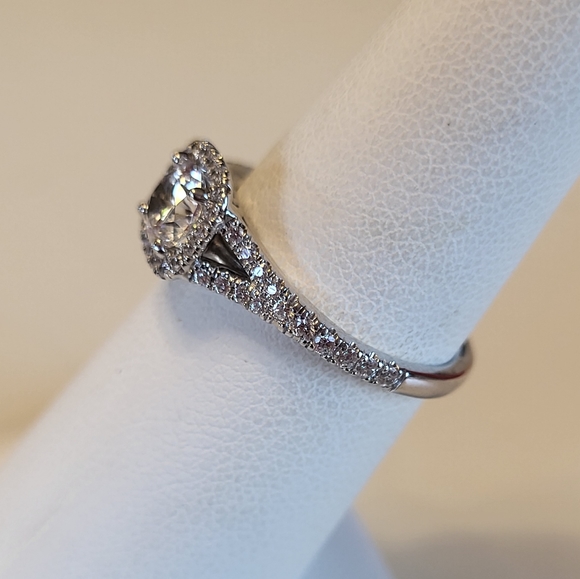 Naledi Sterling Silver Round CZ Halo Split Shank Ring - Picture 2 of 8